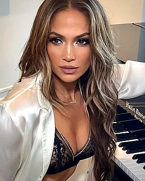 Jennifer Lopez, 53 Wearing black Lingerie by a Piano'